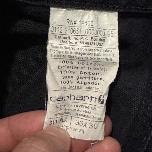 Vintage Carhartt Pants Mens 36x30 Black B11 Carpenter Canvas Workwear Utility - Picture 11 of 11